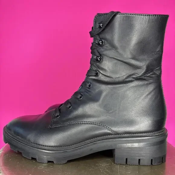 Dolce Vita Clear Lottie Black Leather Lace-Up Combat Boot Sz 7.5